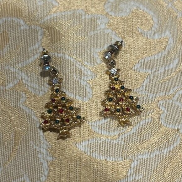 HOLIDAY🎄🎄EISENBERG ICE Gold Swarovski Crystal Dangle Tree EARRINGS - Picture 6 of 9
